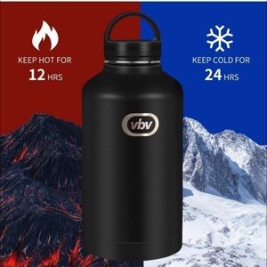 Water Bottle - 64 Oz, 3 Lids (Straw Lid), Metal Stainless Steel Water